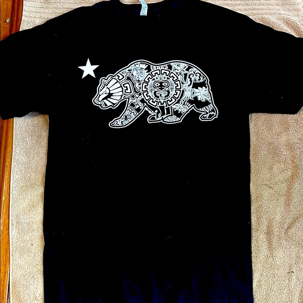 Alstyle Black Tee with White Bear Graphic